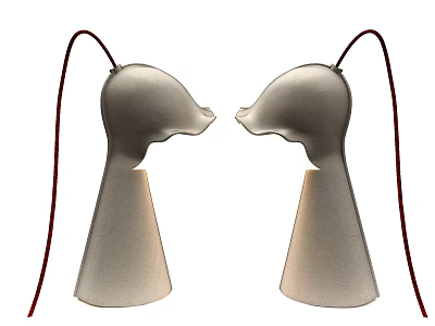 Two Symmetrical Silver Bird Head Shaped Table Lamps With Red Cords 3d model