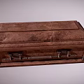 Classic Vintage Wooden Brown Coffin With Carved Details And Metal Handles Design