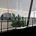 Modern Bright Spacious Reception Area With Curved Design Glass Doors Green Plants And Marble Flooring