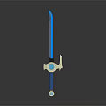 Blue Glowing Long Handled Weapon With Circular Blue Gem And Metallic Accents