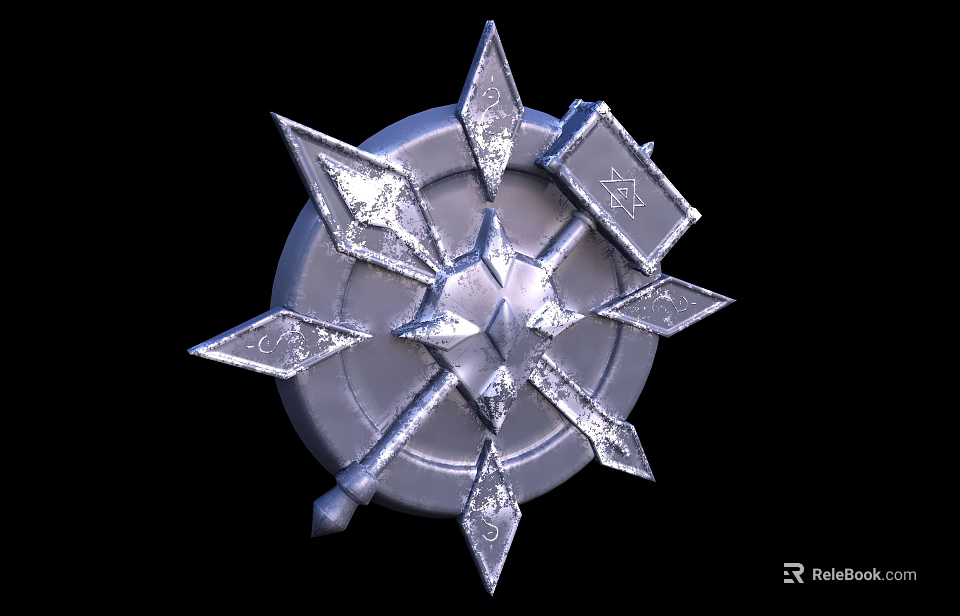 Silver Star Shaped Spiked Weapon With Detailed Ornamental Fantasy Design 3d model 