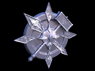 Silver Star Shaped Spiked Weapon With Detailed Ornamental Fantasy Design 3d model