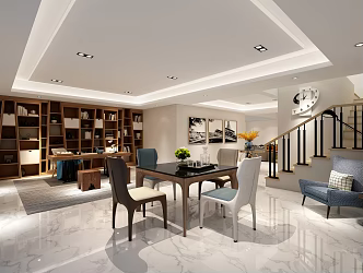 Modern basement study bookshelf bookcase desk and chair leisure 3d model