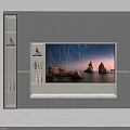 Modern Gray TV Cabinet With LED Lighting Storage Shelves And Starry Sky Screen