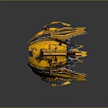 Yellow And Black Weathered Aircraft With Blue Glowing Core And Futuristic Design