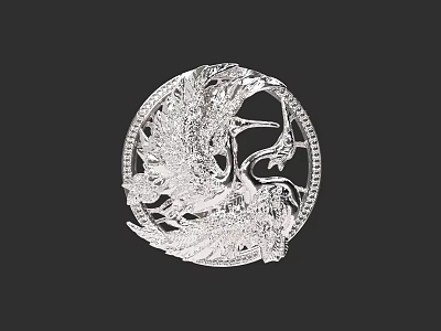 Round Silver Jewelry With Intricate Crane Filigree And Sparkling Accents 3d model