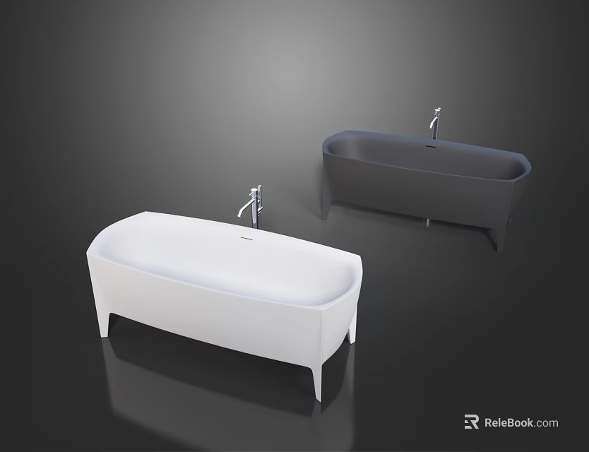 Modern Freestanding Bathtubs in White and Black with Sleek Design and Faucet 3d model 