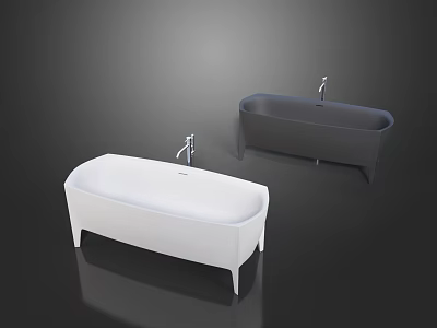 Modern Freestanding Bathtubs in White and Black with Sleek Design and Faucet 3d model