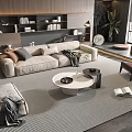 Modern Living Room Interior Sofa And Coffee Table With Bookshelf Floor Lamp And Plant