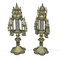 Ornate Decorative Ornament Set With Symmetric Gothic Architectural Candle Holders And Metallic Base