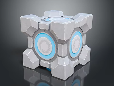 Gray Geometric Cube With Blue Circular Tech Elements And Mechanical Structure Design 3d model