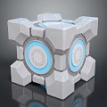 Gray Geometric Cube With Blue Circular Tech Elements And Mechanical Structure Design
