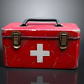 Vintage Red Metal First Aid Kit With White Cross Handle And Clasps