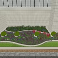 Road Facilities Green Area With Trimmed Shrubs Colorful Flowers Lawn White Border Gray Stone Pavement