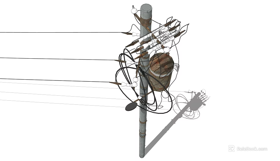 Roadside Electric Pole With Power Lines Transformer And Electrical Fixtures 3d model 