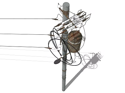 Roadside Electric Pole With Power Lines Transformer And Electrical Fixtures 3d model