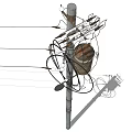 Roadside Electric Pole With Power Lines Transformer And Electrical Fixtures