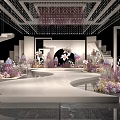 Luxurious Banquet Hall With Crystal Chandeliers Floral Arrangements Stage Stairs And Mirrored Floor