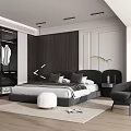 Modern Bedroom Interior Design With Bedside Table Armchair Glass Wardrobe And Decorative Plant