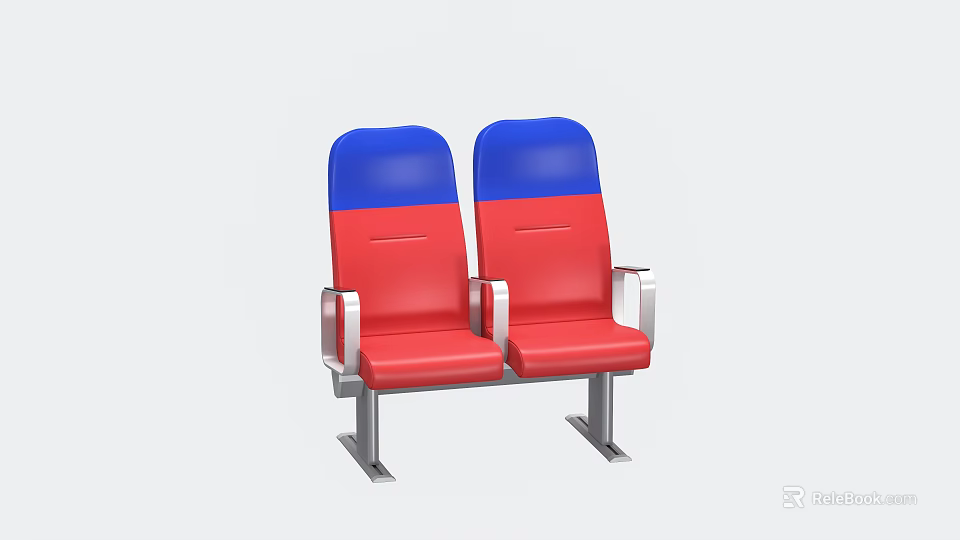 Two Seat Public Chairs With Blue Back Red Seat And Metal Frame Design 3d model 