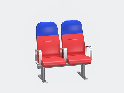 Two Seat Public Chairs With Blue Back Red Seat And Metal Frame Design 3d model