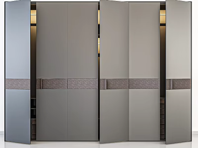 Modern Wardrobe Design With Mirrored Doors Gray Finish And Decorative Strips 3d model