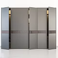 Modern Wardrobe Design With Mirrored Doors Gray Finish And Decorative Strips
