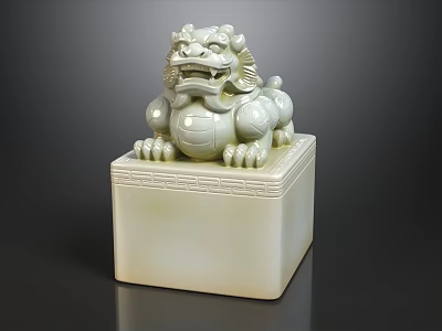 Exquisite Celadon Chinese Pixiu Seal Statue For Traditional Classic Home And Study Elegant Decoration 3d model