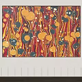 Abstract Painting With Red Yellow Black White Circular Patterns And Striped Design Wall Art