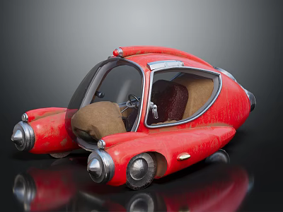 Red Retro Concept Car With Streamlined Body Silver Wheels And Brown Interior Seats 3d model