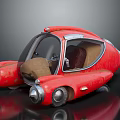Red Retro Concept Car With Streamlined Body Silver Wheels And Brown Interior Seats