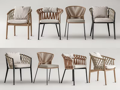 Stylish Leisure Chairs With Rattan Weave And Cushioned Seats In Various Designs 3d model