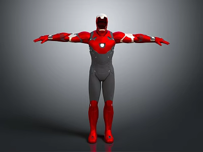 Game Movie Character In Red Gray Armored Costume With White Mask And Open Arms Pose 3d model