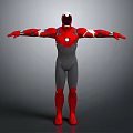 Game Movie Character In Red Gray Armored Costume With White Mask And Open Arms Pose