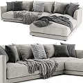 Modern Sectional Sofa With Multiple Soft Pillows And Cozy Knit Blankets 3d model