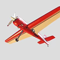 Red and White Fixed Wing Airplane with Propeller Wings and Tail Stripes