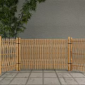 Natural Bamboo Fence Screen With Green Plants And Stone Floor Setting