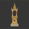 Traditional Yellow And White Pagoda Tower With Intricate Decorations Ornate Base And Spire