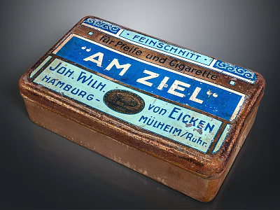 Vintage Metal Box Sculpture With Carved German Text And Rustic Design 3d model