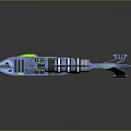 Blue Sci Fi Aircraft Model With Complex Structure And Green Details