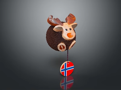 Brown Reindeer Decorative Figurine With Antlers And Norwegian Flag Pendant 3d model