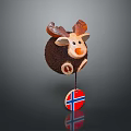 Brown Reindeer Decorative Figurine With Antlers And Norwegian Flag Pendant