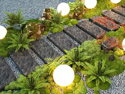 New Chinese Style Landscape Ting Stone Head Garden Paving Fresh Moss Micro Terrain model