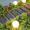 New Chinese Style Landscape Ting Stone Head Garden Paving Fresh Moss Micro Terrain 3d model