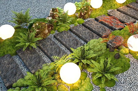 New Chinese Style Landscape Ting Stone Head Garden Paving Fresh Moss Micro Terrain 3d model