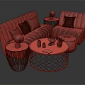Modern Upholstered Sofa and Coffee Table Set With Cushions Side Tables and Decorative Items