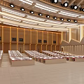 Modern Conference Room with Wooden Decor Seats Large Screen and Blue Screens on Sides