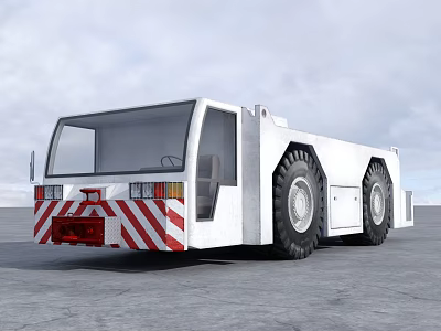 White Heavy Duty Utility Vehicle Featuring Large Tires Red White Stripes And Cab 3d model