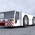 White Heavy Duty Utility Vehicle Featuring Large Tires Red White Stripes And Cab