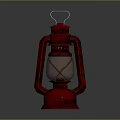 Vintage Red Lantern With Metal Frame And Glass Panel Design